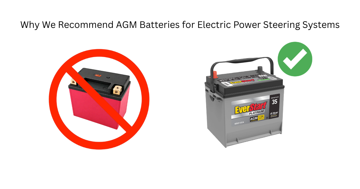 Lithium battery crossed out, AGM battery with green check mark.